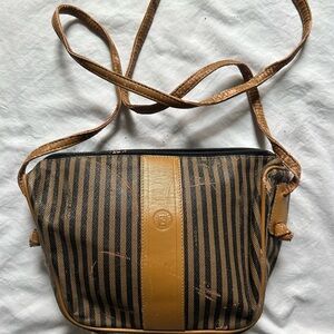 Fendi Tan and Brown Crossbody Bag with Striped Design